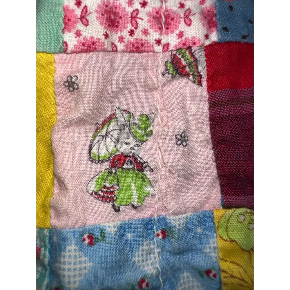 Vintage Patchwork Quilt for baby dolls yellow floral bunny cottage core 19x 19